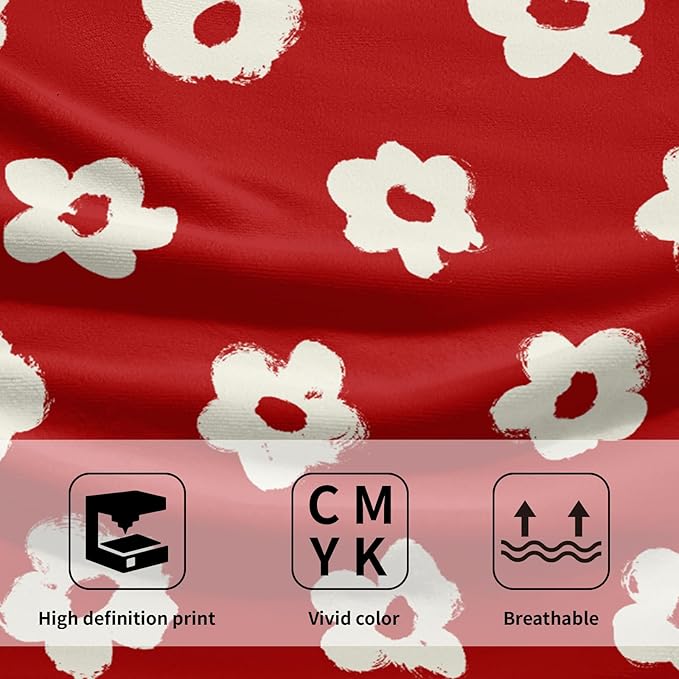Modern Style Kitchen Dish Towels Set of 2 Red Floral Absorbent Tea Towels, Red Flower