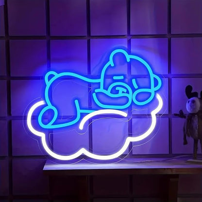 Cute Blue Bear LED Neon Sign for Wall Decor, Anime Wall Decoration, Bright Cute Bear Wall Decor Gift for kids bedroom, party decoration, Kids' Room, Girls Room, Bedroom Game Room Bar