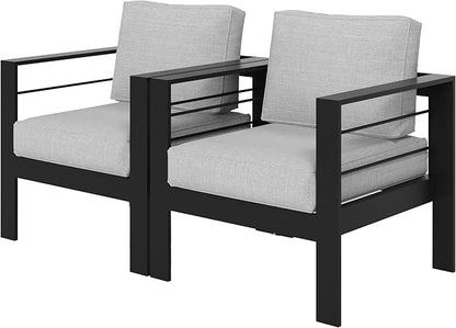 Wisteria Lane 2 Pieces Patio Furniture Aluminum Outdoor Chair , All-Weather Outdoor Single Chair , Black Metal Chair with Light Grey Cushions