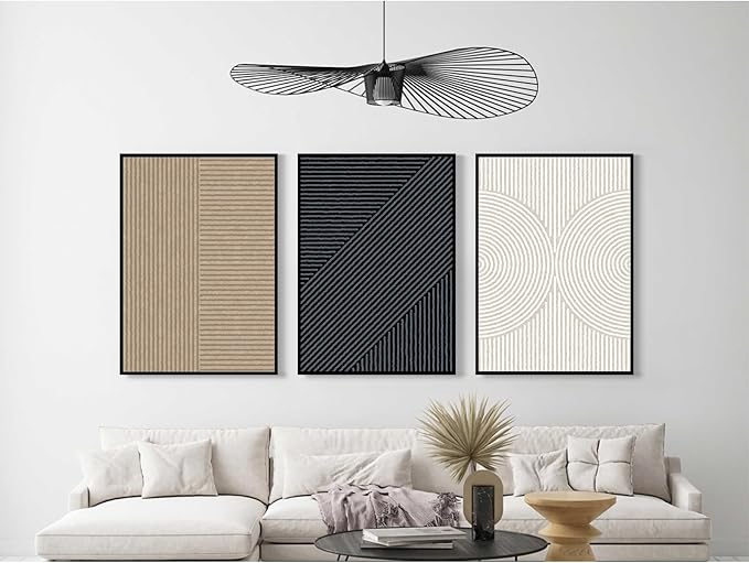 Modern Abstract Pictures Wall Art Boho Neutral Canvas Wall Art Minimalist Line Wall Decor Black Brown Artwork Abstract Modern Painting Prints for Living Room Bedroom 12x16 Inch Framed Set of 3