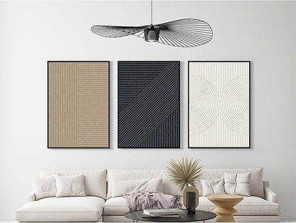 Modern Abstract Pictures Wall Art Boho Neutral Canvas Wall Art Minimalist Line Wall Decor Beige Black Brown Artwork Abstract Modern Painting Prints for Living Room Bedroom 16x24 Inch Framed Set of 3