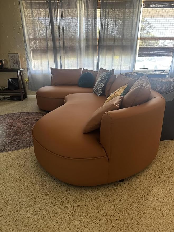 128.7'' Luxury Simple L Shape Curved Modular Sofa Modern Leather Sofa 5 Seater Fabric Eco Leather Sofa Full Grain Leather Sofas for Living Room Apartment Office (Leather+Left Facing, Orange)