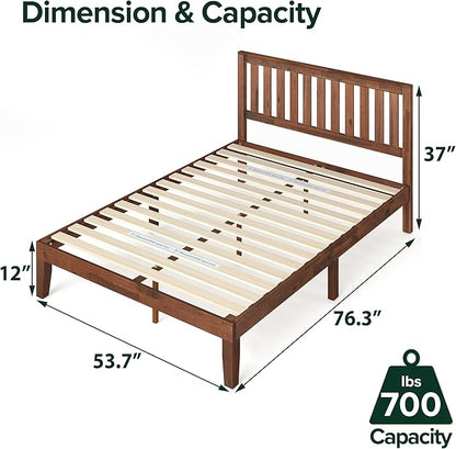 ZINUS Vivek Wood Platform Bed Frame with Headboard, Solid Wood Foundation with Wood Slat Support, No Box Spring Needed, Easy Assembly, Full