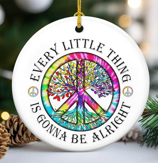 Christmas Hippie Gifts for Women Men - Ceramic Christmas Ornaments 2025 - Hippie Ornaments Boho Decor Gifts for Friends Family, Peace Sign Ornament Gift Ideas for Xmas Decorations