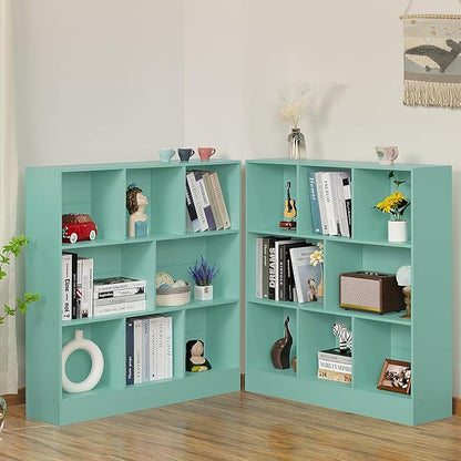 LEYAOYAO 8 Cube Bookshelf with Base,3 Tier Modern Mint-Green Kids Bookcase,Standing Wide Bookshelves Storage Organizer Toy Shelf,Wood Display Children's Book Shelves for Bedroom,Living Room,Nursery