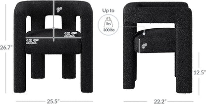 BELLEZE Modern Boucle Barrel Dining Chair Set of 2, Upholstered Linen Kitchen Boucle Armchair with Sidearms and Back, for Dining Room Living Room- Black
