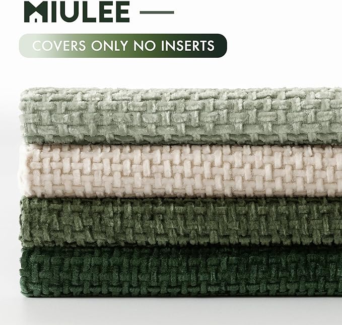 MIULEE Pack of 4 Christmas Throw Pillow Covers 20x20 Inch Neutral Green Soft Decorative Chenille Pillow Covers Farmhouse Accent Cushion Covers for Boho Home Decor Bedroom Living Room