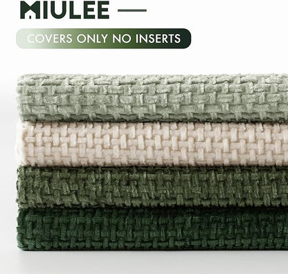 MIULEE Pack of 4 Christmas Throw Pillow Covers 20x20 Inch Neutral Green Soft Decorative Chenille Pillow Covers Farmhouse Accent Cushion Covers for Boho Home Decor Bedroom Living Room