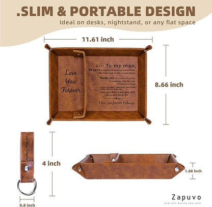 PU Leather Tray and Keychain, Unique Gifts for Him Boyfriend from Girlfriend, Gifts Ideas for Husband Anniversary from Wife, Christmas Xmas Gifts for Him Birthday