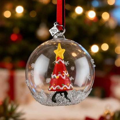 2025 Crystal Clear Glass Ball Christmas Ornament, Modern Tree Decoration with Red Ribbon (Christmas Tree)