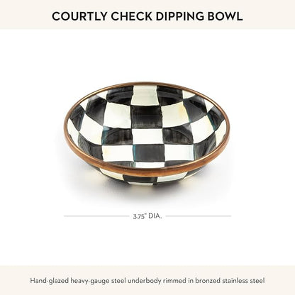 MACKENZIE-CHILDS Enamel Dipping Bowl, Small Serving Bowl for Entertaining, Black-and-White Courtly Check