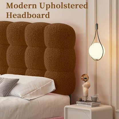 BarnFurin Full Size Bed Frame, Platform Bed with Soft Teddy Boucle Upholstered Headboard, Wooden Slats Support, Two Bed Forms Design, No Boxing Spring Needed, Easy Assembly, Brown