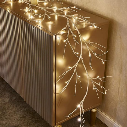 Fudios Lighted Birch Garland Battery Operated with 8 Functions 48 LED Warm White and Multi Color Lights 6FT,Pre Lit White Vine Garland for Fireplace Mantle Christmas Holiday Decor Indoor Outdoor use