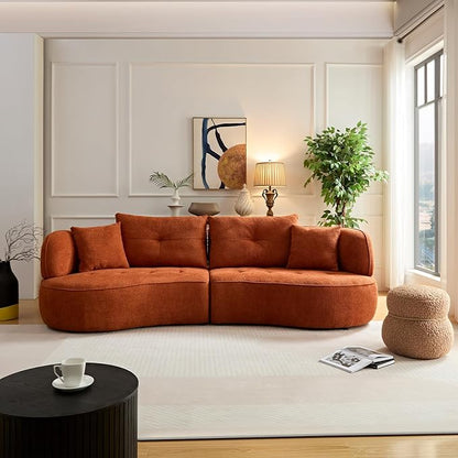 109" Modern Curved Sofa Sectional Couch, Luxury Comfy Boucle Upholstered Couches, Oversized 3 Seater Minimalist Deep Seat Modular Sofas for Living Room,Bedroom, Home Office, Apartment, Orange