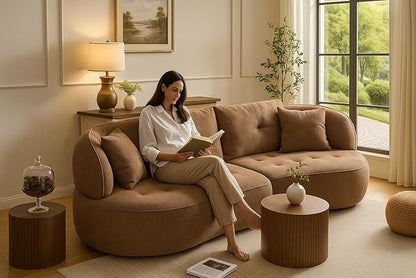 109" Modern Curved Sofa Sectional Couch, Luxury Comfy Boucle Upholstered Couches, Oversized 3 Seater Minimalist Deep Seat Modular Sofas for Living Room,Bedroom, Home Office, Apartment,Camel