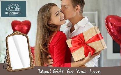 Small Vintage Vanity Makeup Desk Mirror Antique Traditional Chic Arch Table Mirror Gold，Decor Wood Framed Small Standing Carved Arendahl Mirror for Living Room,Bedroom,Tabletop 11.8" x 9.6"