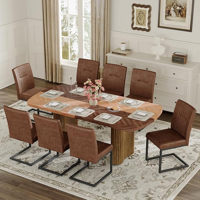 Dining Table Set for 8 - Large 78.7" Rectangular Kitchen Table Set for 8 with Cushioned Chairs,Modern Mid-Century Wood Dining Room Table for 8 Ideal for Kitchen & Gatherings