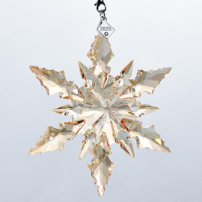 2025 Edition Crystal Snowflake Ornament Christmas Tree Ornament Home Decor Gift (2025-Champagne)