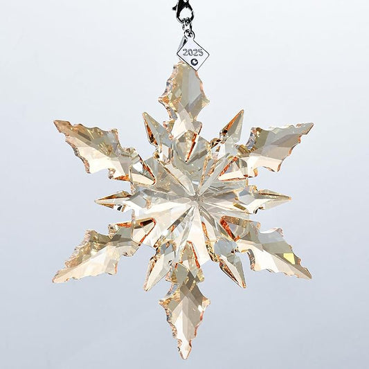 2025 Edition Crystal Snowflake Ornament Christmas Tree Ornament Home Decor Gift (2025-Champagne)
