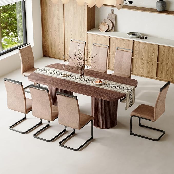 79" Dining Table Set for 8,Large Rectangular Dining Table Set for 8 with Cushioned Chairs,Modern Mid-Century Wood Dining Room Table Set for 8,Ideal for Dining & Gatherings (Walnut)