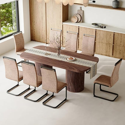 79" Dining Table Set for 8,Large Rectangular Dining Table Set for 8 with Cushioned Chairs,Modern Mid-Century Wood Dining Room Table Set for 8,Ideal for Dining & Gatherings (Walnut)