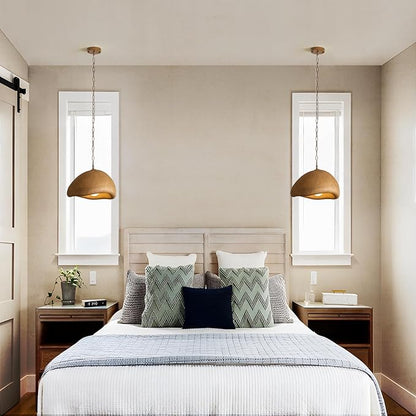 Rustic Light Fixture Pendant Lights Kitchen Island Wabi Sabi 15.7in Dining Room Lighting Brown Chandelier Japanese Style Hanging Ceiling Lights for Bedroom Hallway Restaurant Foyer