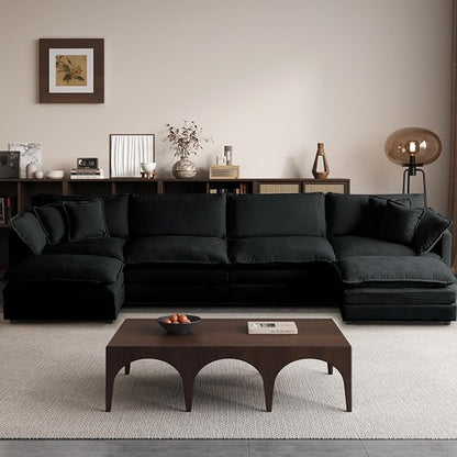 SoarFlash Chenille Sectional Sofa, Comfy L/U Shaped Modular Coush Sofa with Ottoman, Modern 4 Seat Couch Deep Seat Sofa Set for Living Room,Black