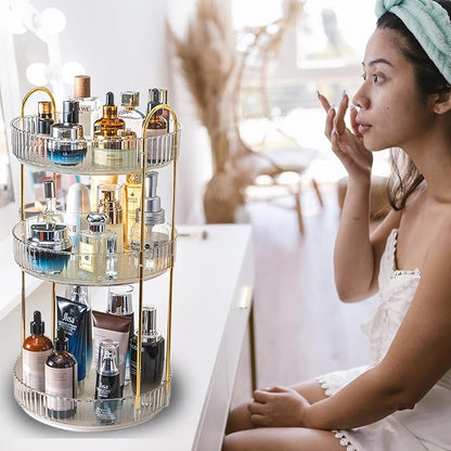 Rotating Makeup Organizer Countertop 3 Tier Lazy Susan Clear Skincare Perfume Storage for Bathroom Counter Vanity, Transparent