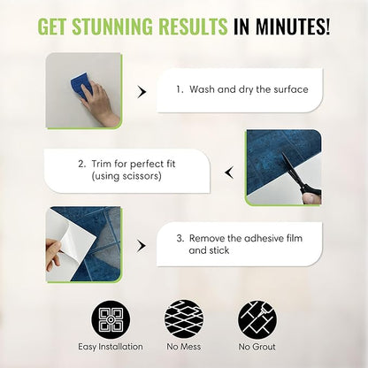 5 Pack Peel and Stick Backsplash Square Tiles, Extra Thick 3D Wall Panels, Heat & Water Resistant, Easy DIY Kitchen, Bathroom, Laundry, Fireplace & Rental Home Wall Décor (12 x 12 in), Blue