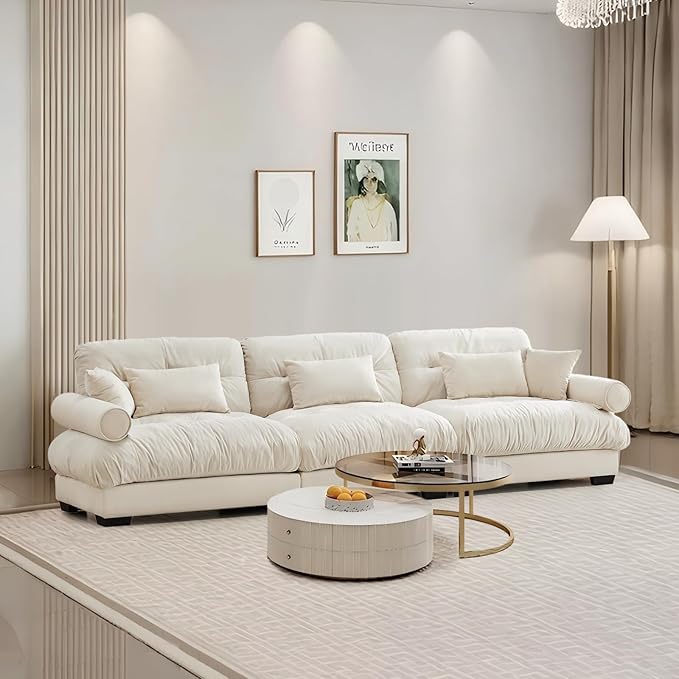 SoarFlash 130” Sectional Sofa 3 Seat Couch, L Shaped Modern Sofa with Solid Wood Legs, Couches Sofas for Living Room Apartment, Comfortable Small Couches for Small Spaces, Beige