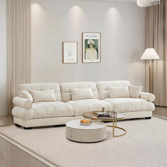 SoarFlash 130” Sectional Sofa 3 Seat Couch, L Shaped Modern Sofa with Solid Wood Legs, Couches Sofas for Living Room Apartment, Comfortable Small Couches for Small Spaces, Beige