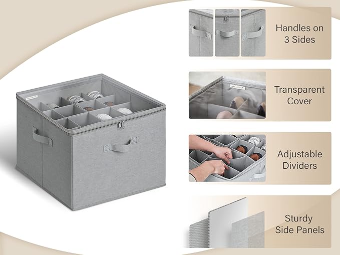 StorageWorks Shoe Organizer for Closet, Fits up to 16 Pairs, Shoe Cubby Storage Containers with Adjustable Dividers and Clear Cover, Grey