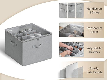 StorageWorks Shoe Organizer for Closet, Fits up to 16 Pairs, Shoe Cubby Storage Containers with Adjustable Dividers and Clear Cover, Grey