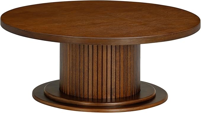 NTC 40 Inch Summit Modern Classic Tambour Wooden Round Coffee Table – Waterproof & Heat Resistant, Dark Walnut