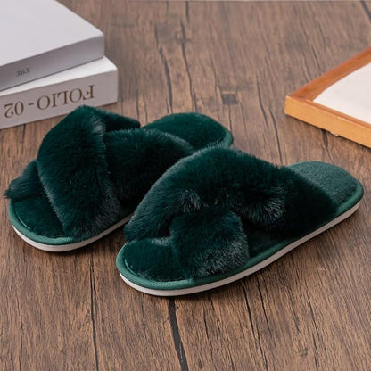 Women's Slipper Memory Foam Cross Band Fuzzy Slippers Open Toe Cozy House Slippers Cozy Plush Bedroom Indoor Outdoor