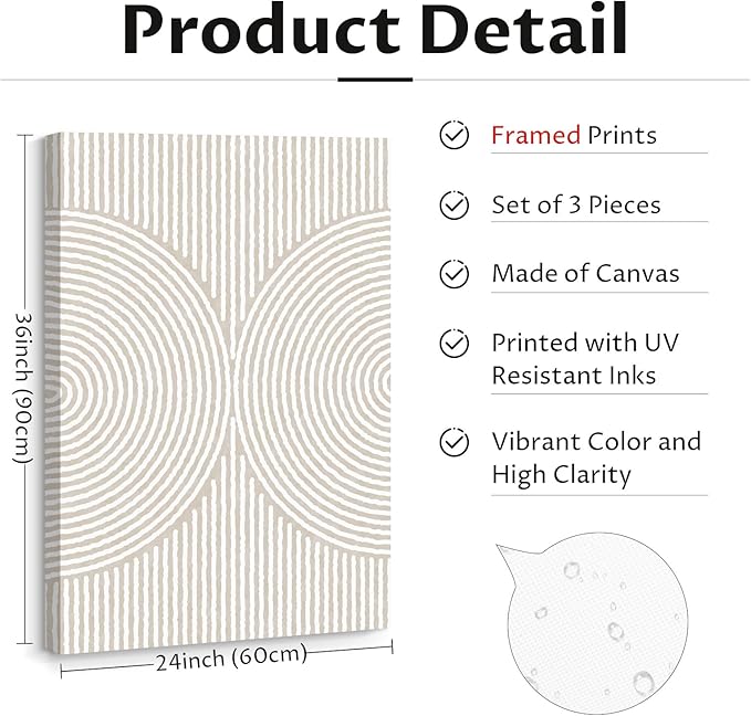 Modern Abstract Pictures Wall Art Boho Neutral Canvas Wall Art Minimalist Line Wall Decor Beige Black Brown Artwork Abstract Modern Painting Prints for Living Room Bedroom 24x36x3 Inch Wrapped Canvas