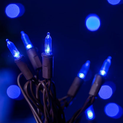 YULETIME Blue LED Christmas Lights with Brown Wire, 33 ft 100 Count UL Certified Commercial Grade Holiday String Light Set (Blue - Brown Wire)