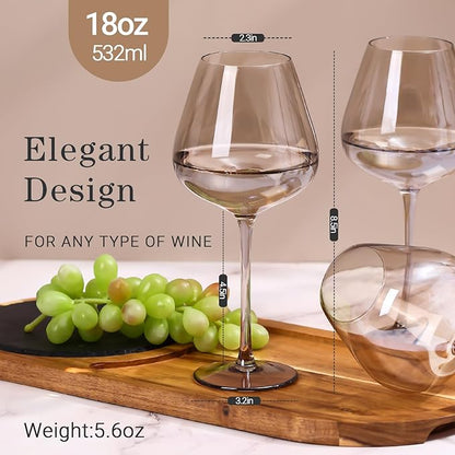 Physkoa 2025 Trendy Mocha Mousse Color Wine Glasses Set 6-18oz Long Stem Amber Smokey Wine Glasses-Hand Blown Mocha Stemware for Home Party