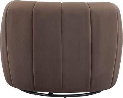 Christopher Knight Home Monroe Velvet Swivel Club Chair, Armchair with 360-Degree Rotation, Upholstered Barrel Swivel Sofa Chair for Living Room, Tufted Back, Thick Cushion, Iron Base, Dark Brown