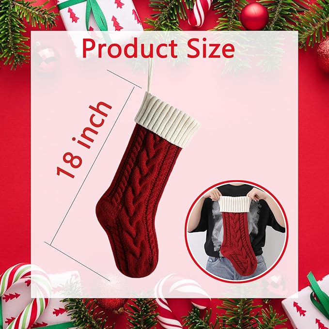 Christmas Stockings Personalized Custom Stockings Christmas Traditional Large Knitted Christmas Stocking for Family Vintage Christmas Decoration (6pcs)
