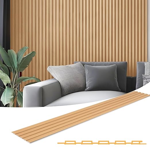 Art3d WPC Slat Wall Panels, 8-Pack 108 x 6 Inch 3D Wall Accents for Interior Wall Decor, Living Room, Bedroom, Boxwood