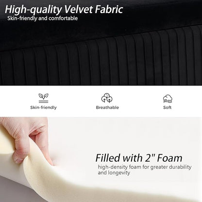 Velvet Storage Bench for Bedroom, Upholstered End of Bed Bench Modern Tufted Ottoman with Gold Legs for Living Room/Window/Entryway (Black, Rectangle-45.5" W)