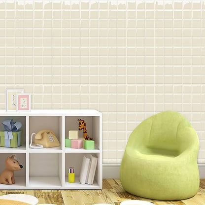 Alwayspon 10 Sheets 10"x10" Beige 3D Vinyl Backsplash Tiles, Self-Adhesive Peel and Stick Wall Tile Stickers Stick on Subway Tiles for Kitchen Bathroom Wall