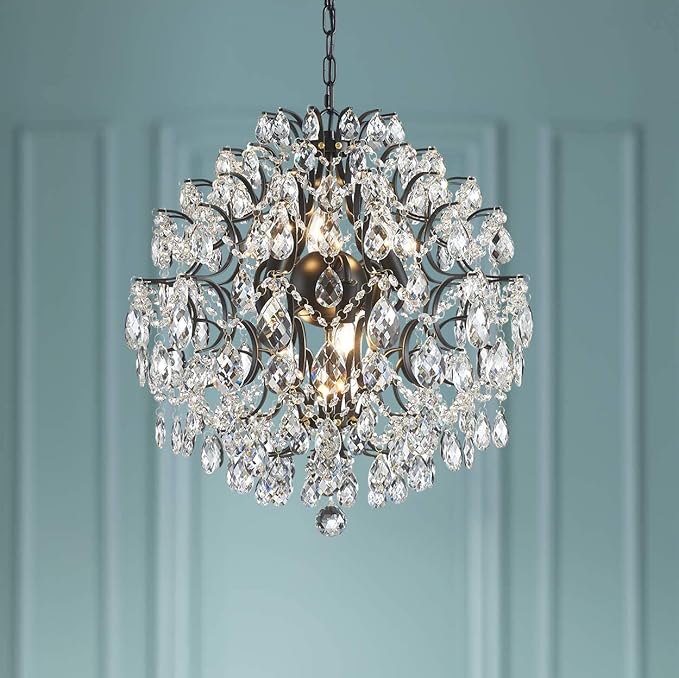 Bestier Modern Pendant Black Chandelier Crystal Raindrop Lighting Ceiling Light Fixture Lamp for Dining Room Bathroom Bedroom Livingroom 6 E12 Bulbs Required D19 in x H21 in