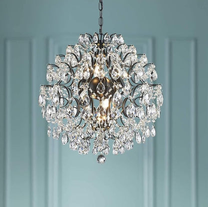 Bestier Modern Pendant Black Chandelier Crystal Raindrop Lighting Ceiling Light Fixture Lamp for Dining Room Bathroom Bedroom Livingroom 6 E12 Bulbs Required D19 in x H21 in