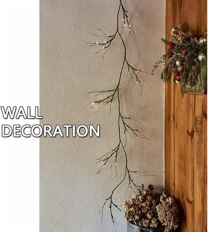 Fudios Greenery Garland with Lights for Mantle with Timer 48 LED 6FT Mossy Vine Garland Lights for Table Centerpieces Indoor Outdoor