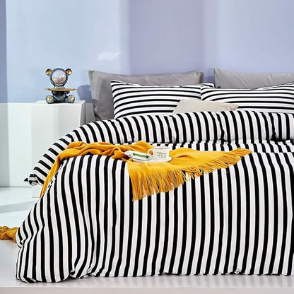 CLOTHKNOW Striped Comforter Set Twin/Twin XL 3Pcs Black and White Bedding Comforter Sets Farmhouse Comforter Soft Ticking Bedding with 2 x Pillow Cases