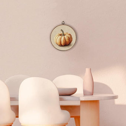 Hxlac Vintage Fall Pumpkin Print Round Wall Art Framed, Rustic Fall Round Wall Decor, Halloween Autumn Hanging Canvas Prints Wall Sculptures for Home Living Room Bedroom Decor, 10x10 Inch