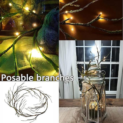 Fudios Greenery Garland with Lights for Mantle with Timer 48 LED 6FT Mossy Vine Garland Lights for Table Centerpieces Indoor Outdoor
