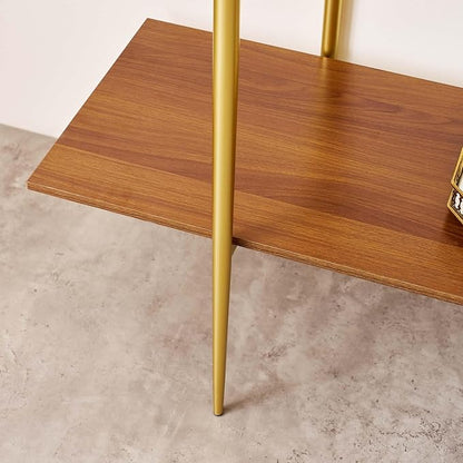 Extra Large Glass Console Table for Living Room, Foyer & Entrance, L47 x W16 x H31, Mid-Century Modern Sofa Table with Amber Glass Top, Walnut Finish Wood Top and Gold Finish Metal Frame